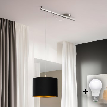 Eglo - LED Loftlampe på kabel CALCENA 1xE27/60W/230V krom/sort