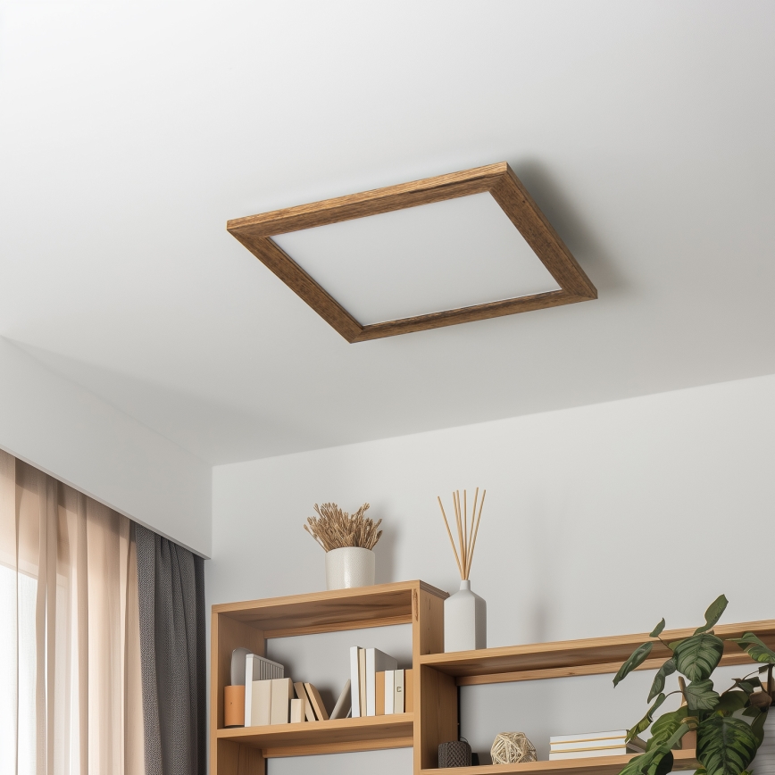 Eglo - LED panel dæmpbart POZZALLO WOOD LED/21W/230V 2700-6500K 49,5x49,5 cm brun + fjernbetjening