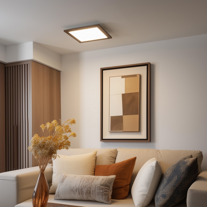 Eglo - LED panel dæmpbart POZZALLO WOOD LED/21W/230V 2700-6500K 49,5x49,5 cm brun + fjernbetjening