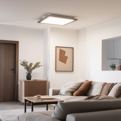 Eglo - LED panel m. RGB-farver dæmpbart SALOBRENA-C WOOD LED/30,5W/230V 2700-6500K 64x64 cm mørkebrun + fjernbetjening