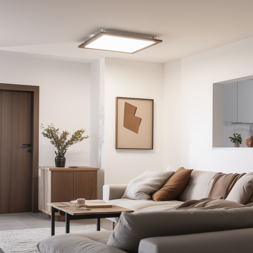 Eglo - LED panel m. RGB-farver dæmpbart SALOBRENA-C WOOD LED/30,5W/230V 2700-6500K 64x64 cm mørkebrun + fjernbetjening