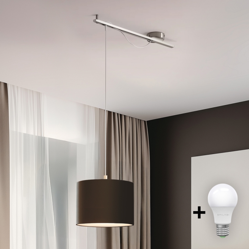 Eglo - LED pendel CALCENA 1xE27/60W/230V krom/brun
