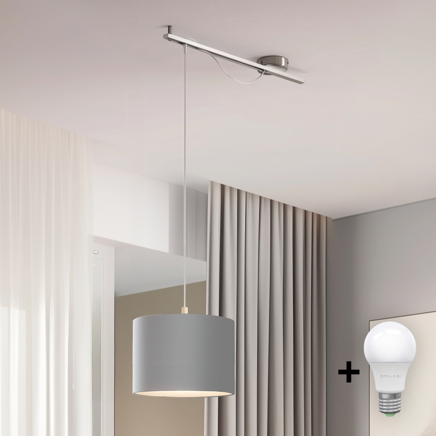 Eglo - LED pendel CALCENA 1xE27/60W/230V krom/grå