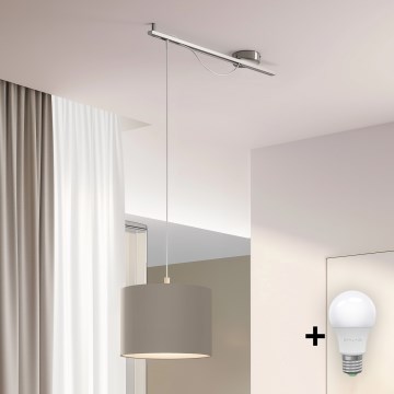 Eglo - LED pendel CALCENA 1xE27/60W/230V krom/taupe