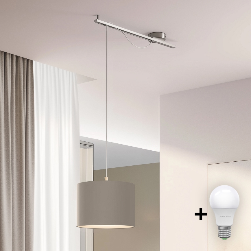Eglo - LED pendel CALCENA 1xE27/60W/230V krom/taupe