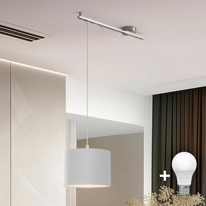 Eglo - LED  Pendel CALCENA 1xE27/60W/230V mat krom/hvid