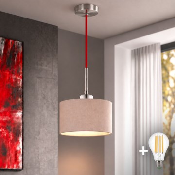 Eglo - LED pendel på wire TUNJA 1xE27/60W/230V Ø 20 cm beige/rød