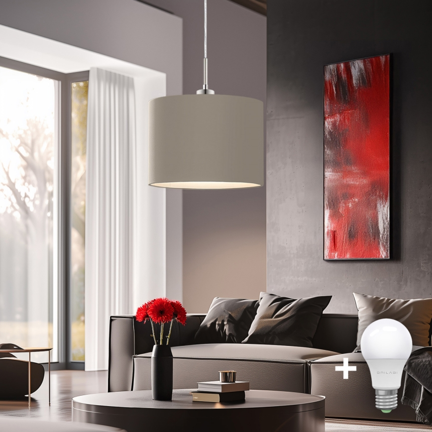 Eglo - LED pendel TUNJA 1xE27/60W/230V taupe