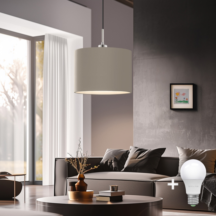 Eglo - LED pendel TUNJA 1xE27/60W/230V taupe
