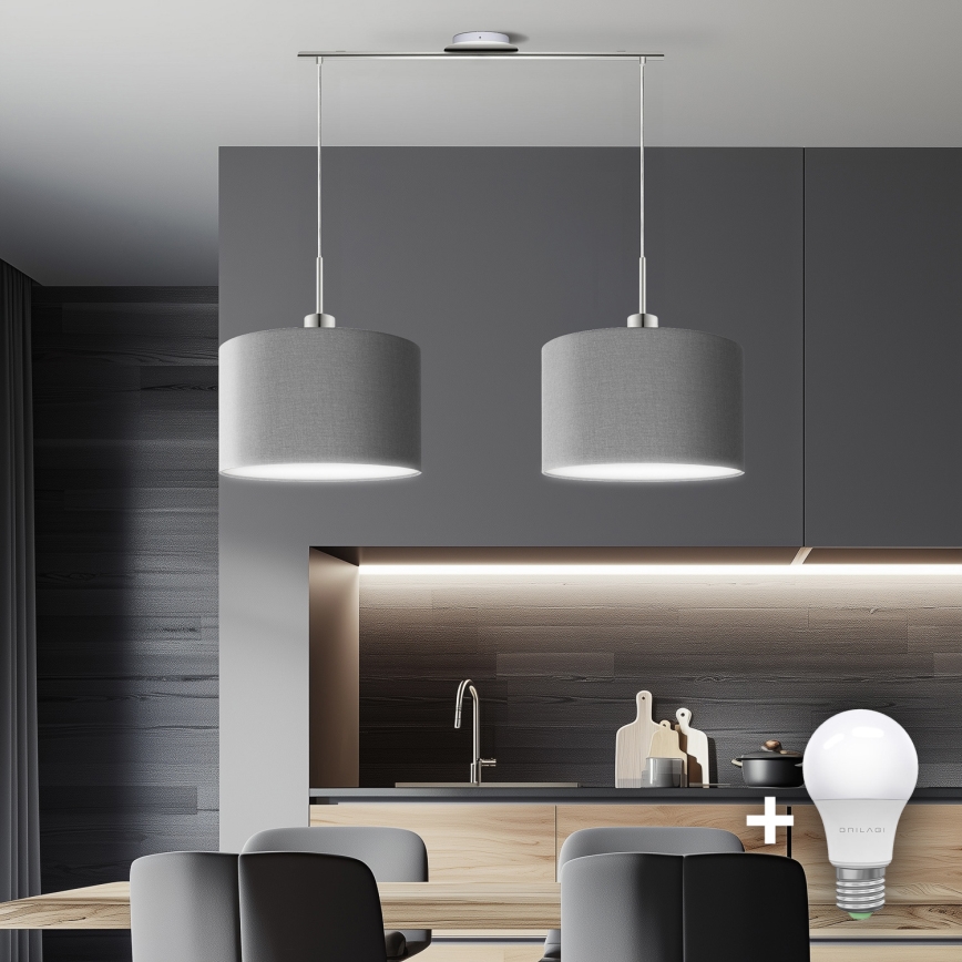 Eglo - LED pendel TUNJA 2xE27/60W/230V grå