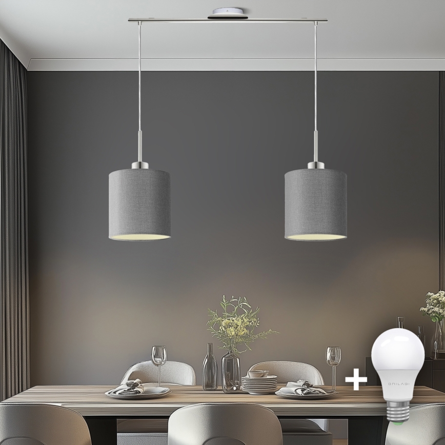 Eglo - LED pendel TUNJA 2xE27/60W/230V grå