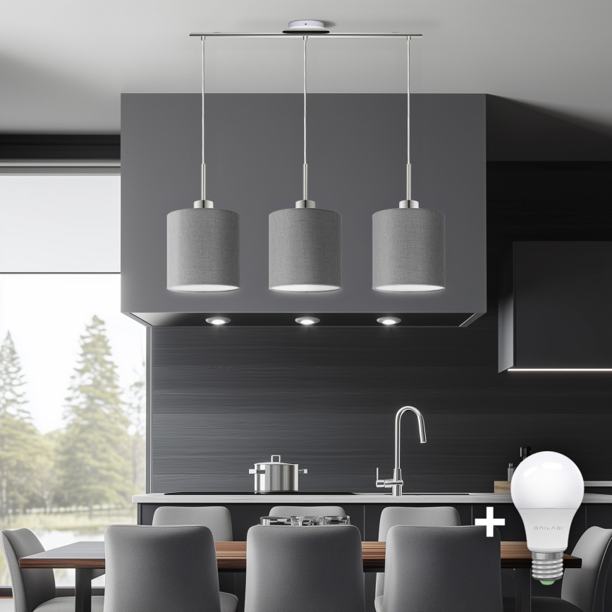 Eglo - LED pendel TUNJA 3xE27/60W/230V grå