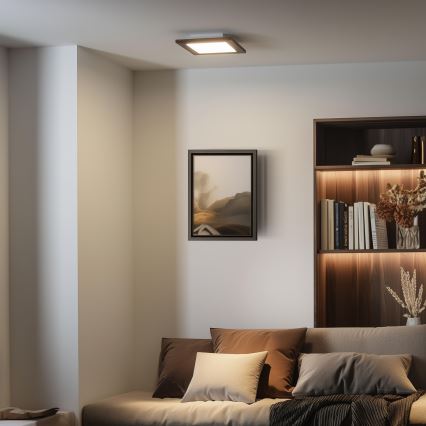 Eglo - LED RGBW dæmpbar overflademonteret panel SALOBRENA-C WOOD LED/16W/230V 2700-6500K 34x34 cm mørkebrun + fjernbetjening