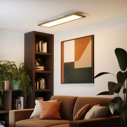 Eglo - LED RGBW dæmpbart påbygningspanel SALOBRENA-C WOOD LED/34W/230V 2700–6500K 34x124 cm mørkebrun + fjernbetjening