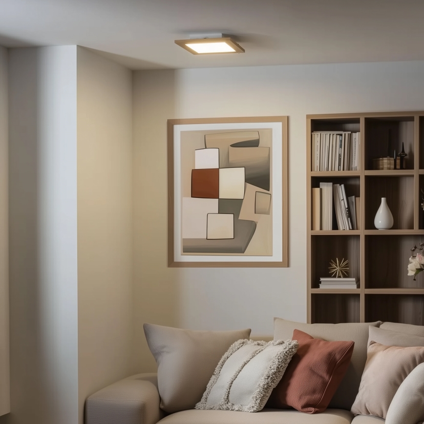 Eglo - LED RGBW dæmpbart overflademonteret panel SALOBRENA-C WOOD LED/16W/230V 2700-6500K 34x34 cm brun + fjernbetjening