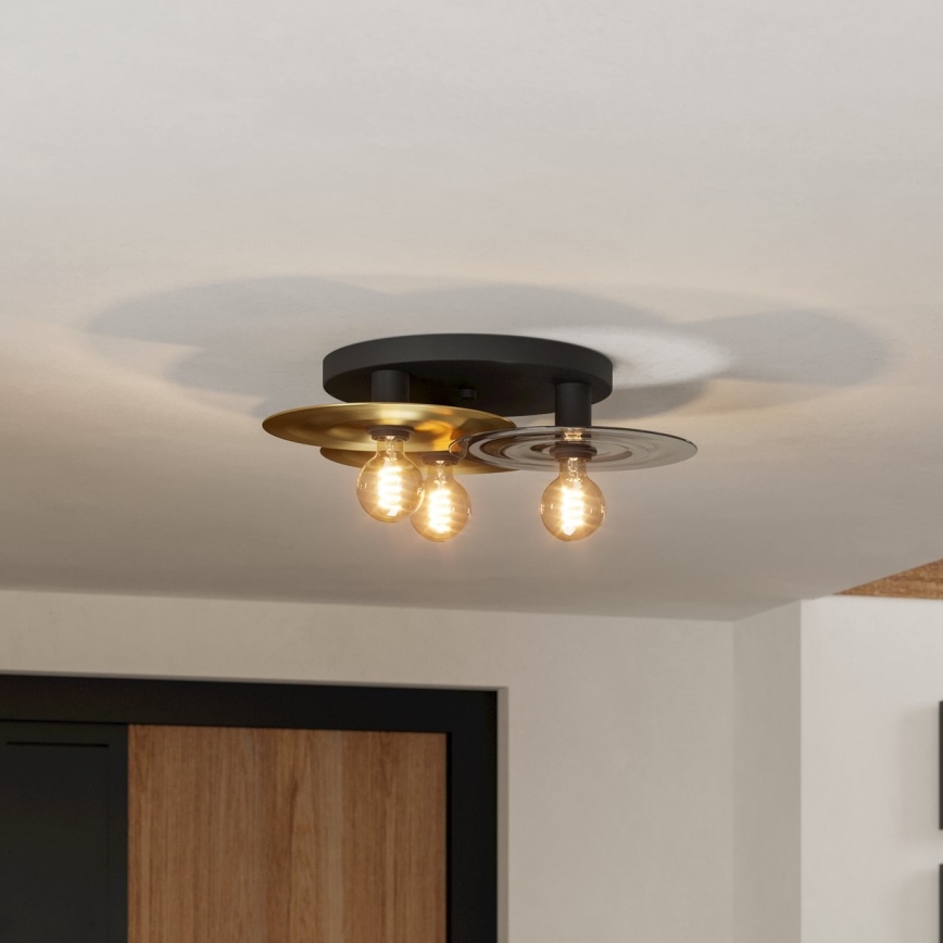 Eglo - Loftlampe 3xE27/40W/230V guldfarvet/sort