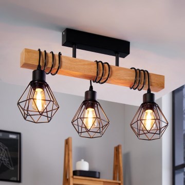 Eglo - Loftlampe TOWNSHEND 3xE27/60W/230V fyrretræ