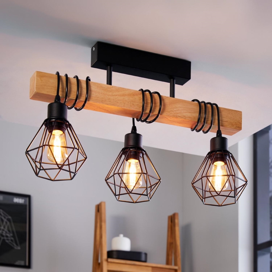 Eglo - Loftlampe TOWNSHEND 3xE27/60W/230V fyrretræ