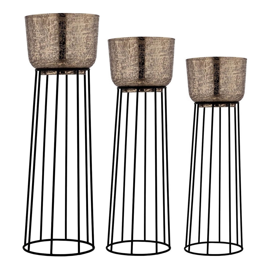 Eglo - SÆT 3x Blomsterkrukke metal sort/guldfarvet