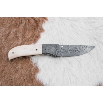 Eksklusiv Damaskus kniv foldbar 8,6 cm mammut stødtand