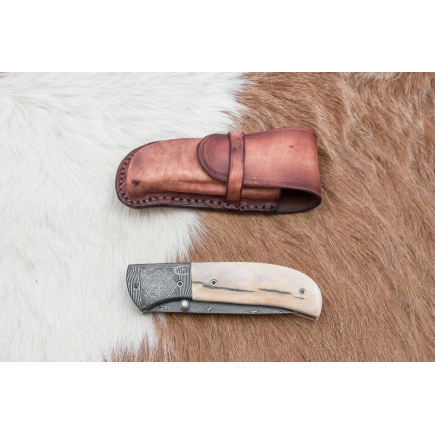 Eksklusiv Damaskus kniv foldbar 8,6 cm mammut stødtand