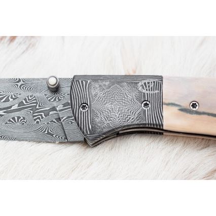 Eksklusiv Damaskus kniv foldbar 8,6 cm mammut stødtand