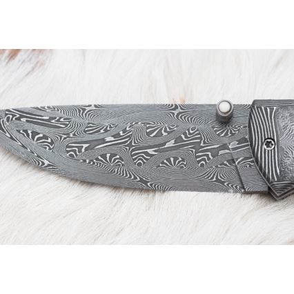 Eksklusiv Damaskus kniv foldbar 8,6 cm mammut stødtand