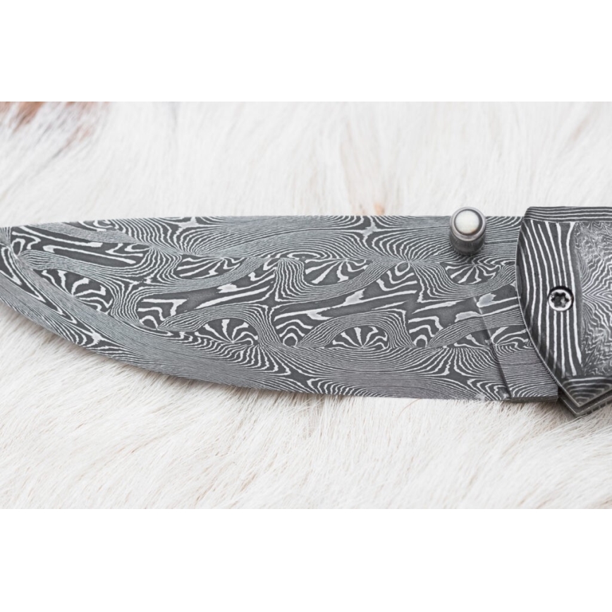 Eksklusiv Damaskus kniv foldbar 8,6 cm mammut stødtand
