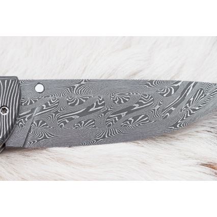 Eksklusiv Damaskus kniv foldbar 8,6 cm mammut stødtand