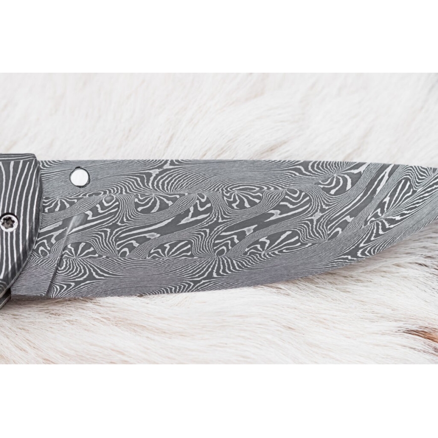 Eksklusiv Damaskus kniv foldbar 8,6 cm mammut stødtand