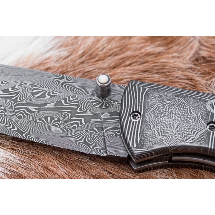Eksklusiv Damaskus kniv foldbar 8,6 cm mammut stødtand
