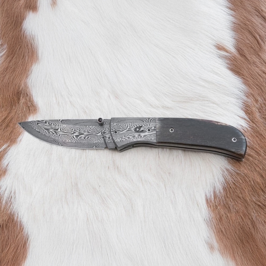 Eksklusiv Damaskus kniv foldbar 8 cm mammutknogle
