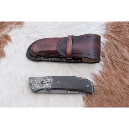 Eksklusiv Damaskus kniv foldbar 8 cm mammutknogle