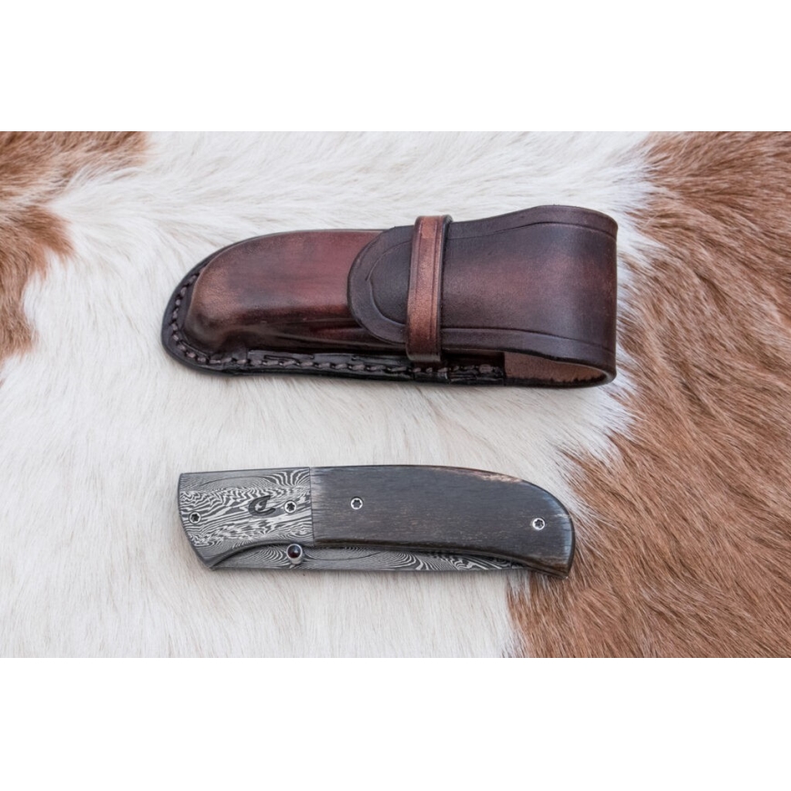 Eksklusiv Damaskus kniv foldbar 8 cm mammutknogle