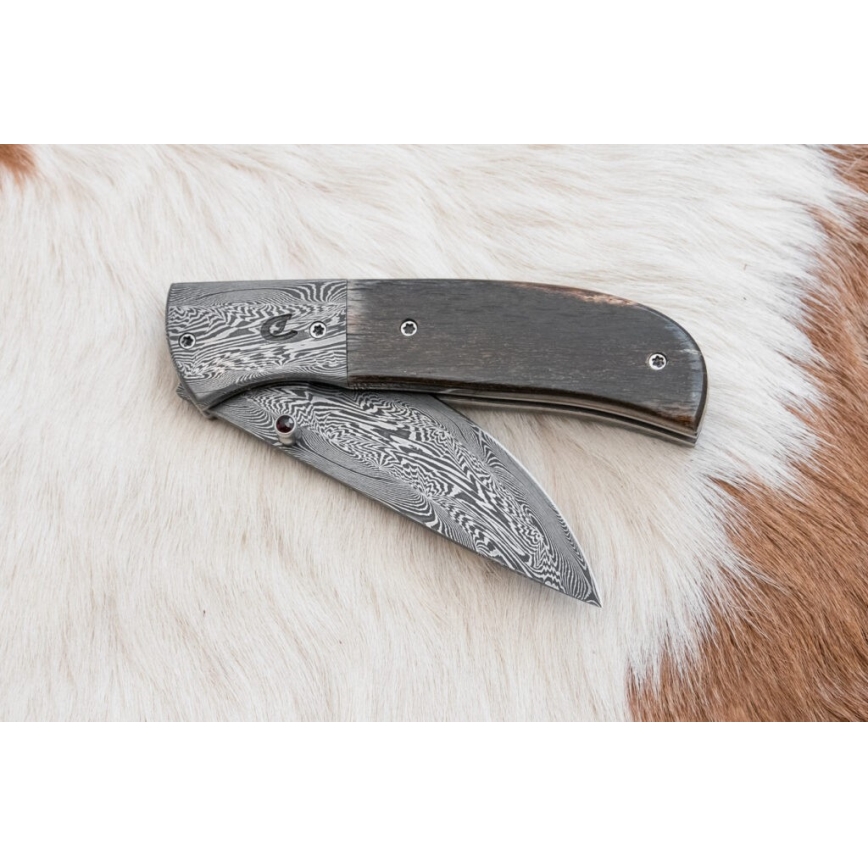 Eksklusiv Damaskus kniv foldbar 8 cm mammutknogle
