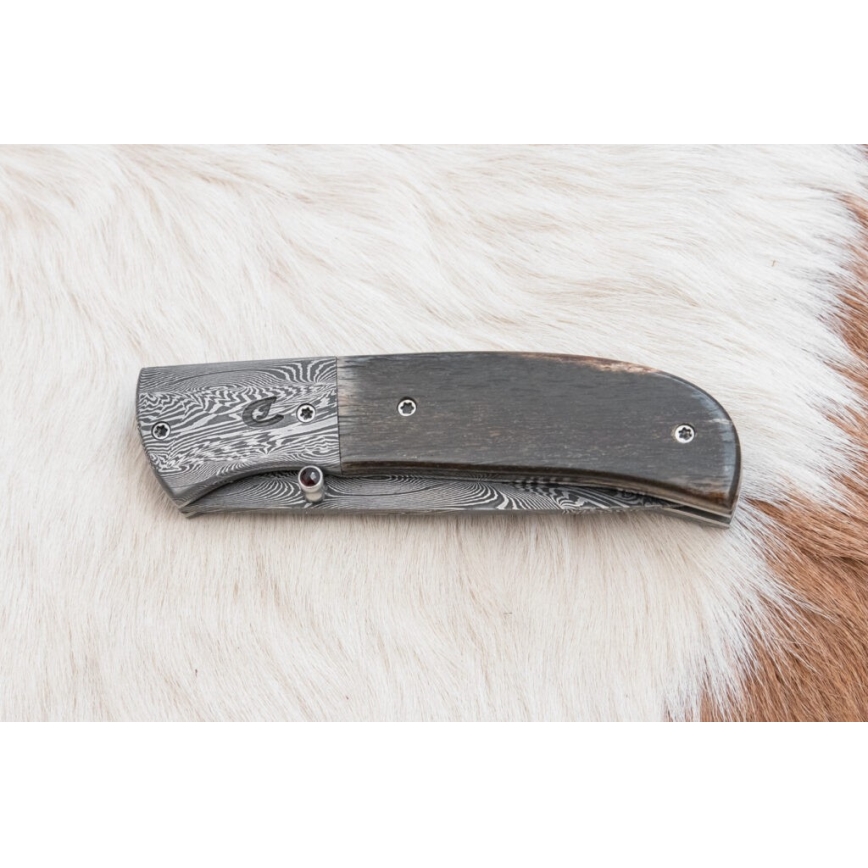 Eksklusiv Damaskus kniv foldbar 8 cm mammutknogle