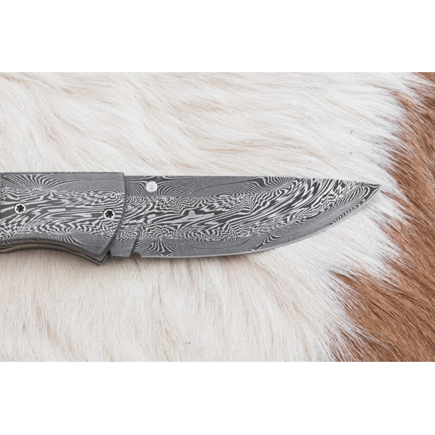 Eksklusiv Damaskus kniv foldbar 8 cm mammutknogle