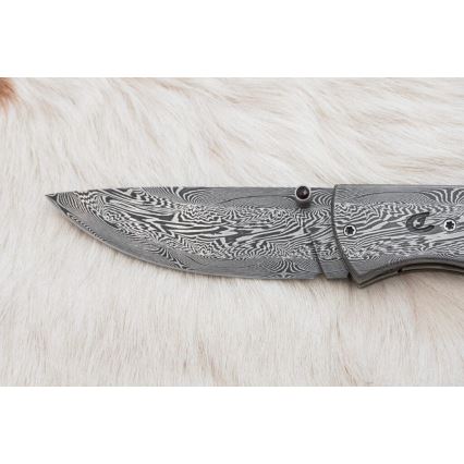 Eksklusiv Damaskus kniv foldbar 8 cm mammutknogle