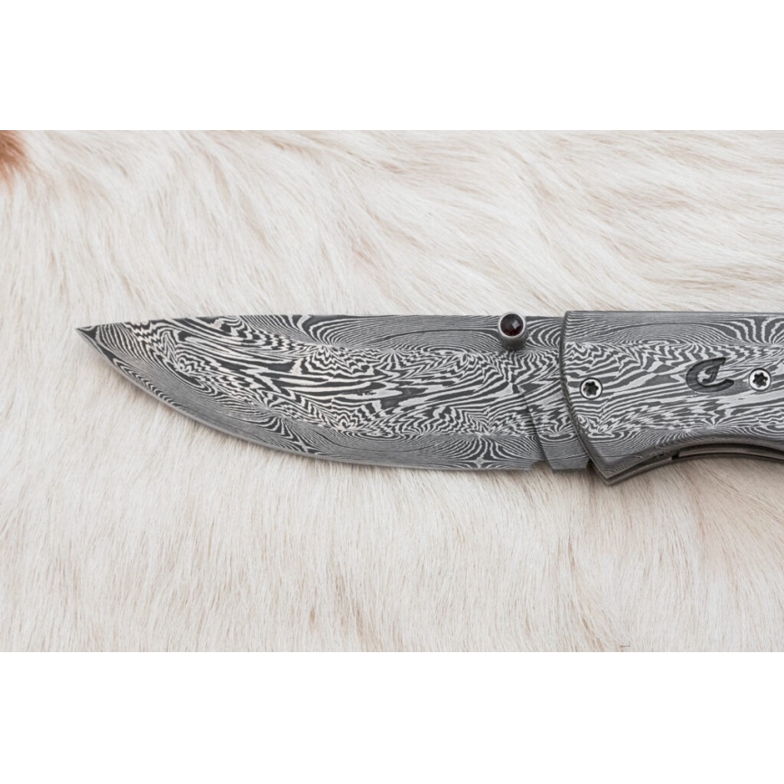 Eksklusiv Damaskus kniv foldbar 8 cm mammutknogle