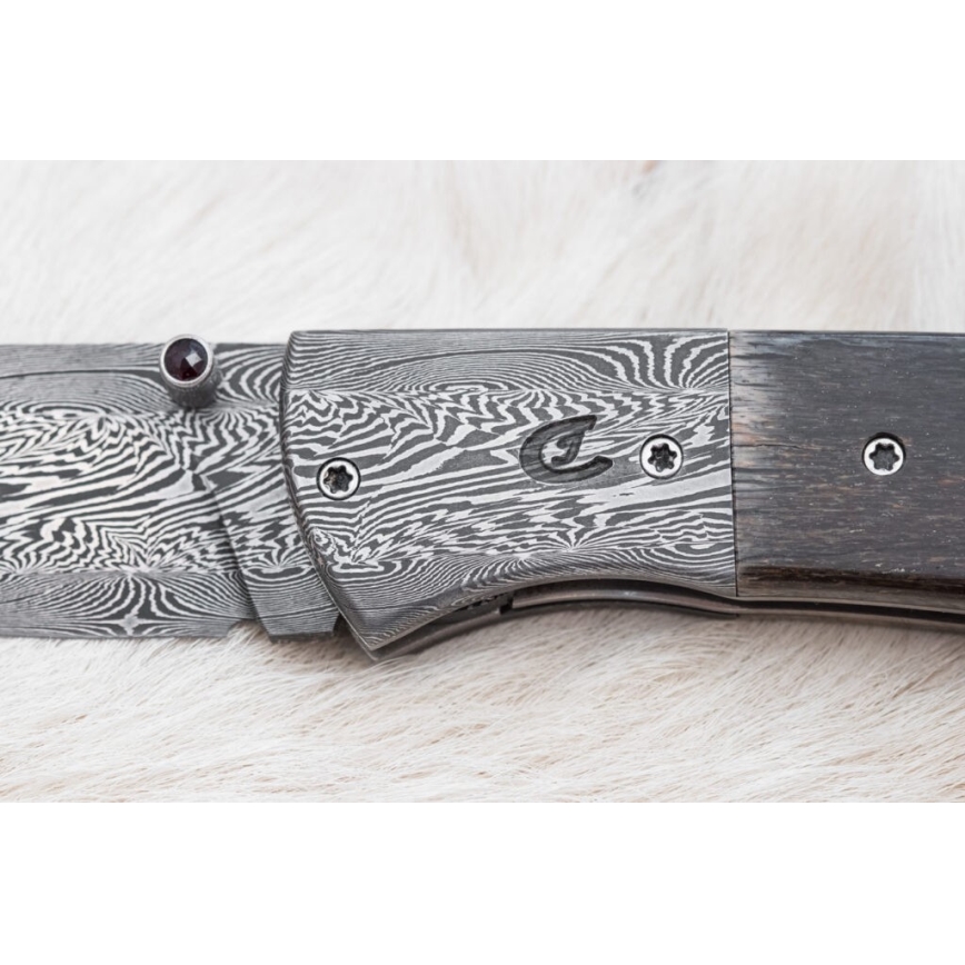 Eksklusiv Damaskus kniv foldbar 8 cm mammutknogle