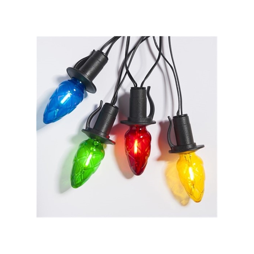 Udvidelses-LED udendørs lyskæde CONE FILAMENT 20xE10 14m farvet/varm hvid IP44, Fremstillet i EU