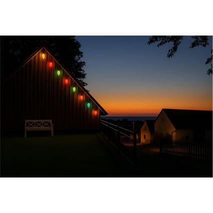 Udvidelses-LED udendørs lyskæde CONE FILAMENT 20xE10 14m farvet/varm hvid IP44, Fremstillet i EU