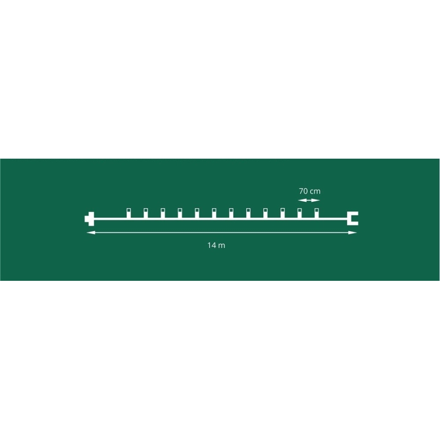 Udvidelses-LED udendørs lyskæde CONE FILAMENT 20xE10 14m farvet/varm hvid IP44, Fremstillet i EU