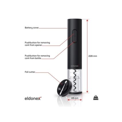 ELDONEX EWO-2100-BK - Elektrisk vinåbner 4xAA sort