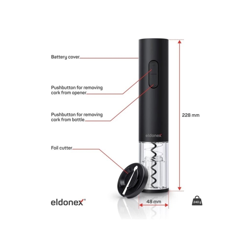 ELDONEX EWO-2100-BK - Elektrisk vinåbner 4xAA sort