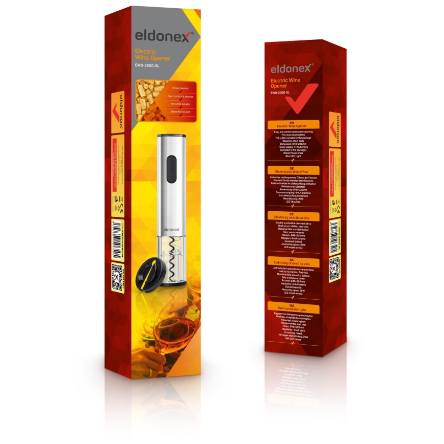 ELDONEX EWO-2200-SL - Elektrisk vinåbner 4xAA mat krom