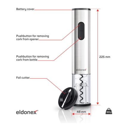 ELDONEX EWO-2200-SL - Elektrisk vinåbner 4xAA mat krom