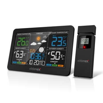 ELDONEX EWS-1010-BK - Vejrstation med LCD-display 2xAAA sort