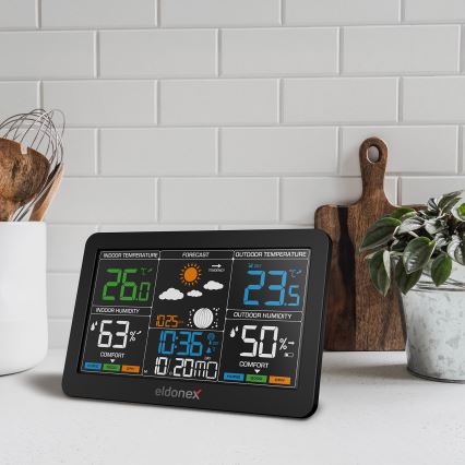 ELDONEX EWS-1010-BK - Vejrstation med LCD-display 2xAAA sort