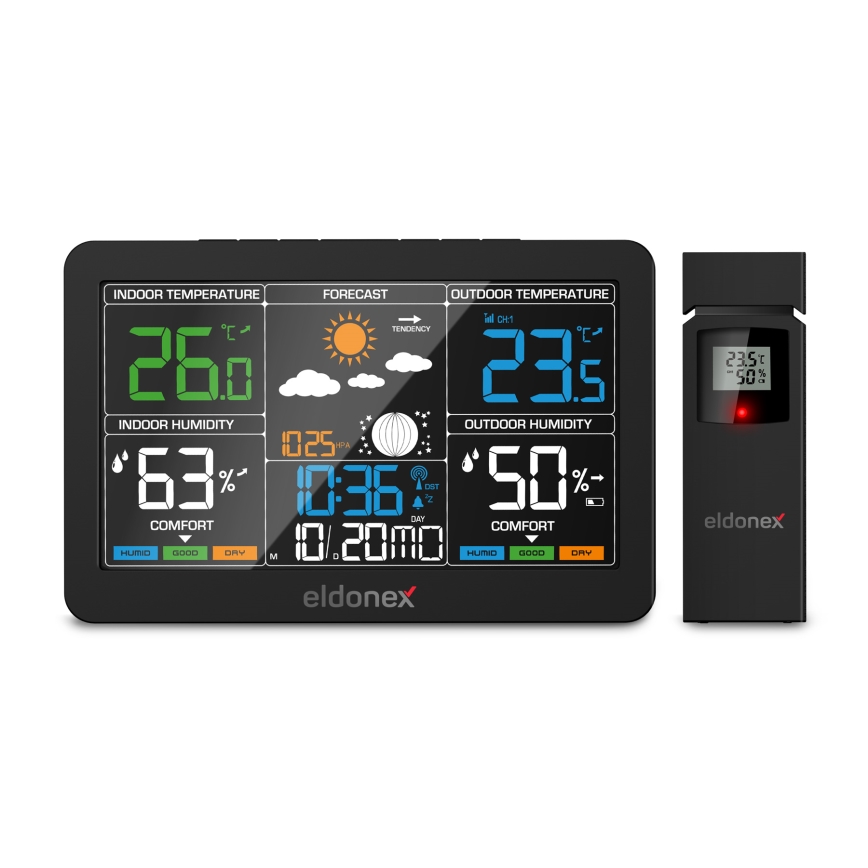 ELDONEX EWS-1010-BK - Vejrstation med LCD-display 2xAAA sort